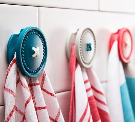 Button Up: A Magnetic Bathroom Towel Holder, Looks Like a Button