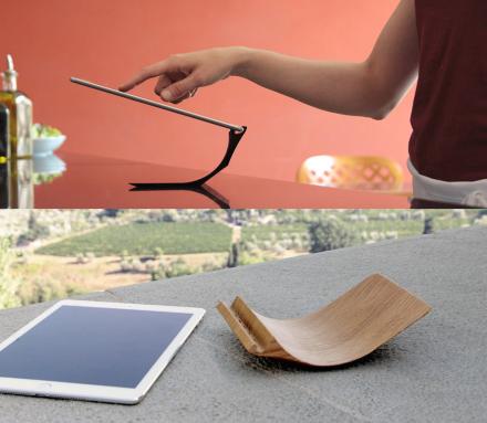 Curved Wooden iPad Stand Offers Three Different Viewing Angles