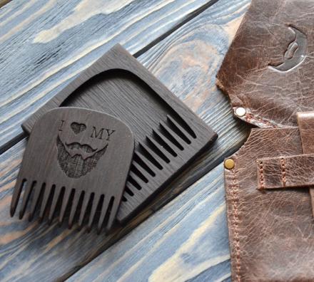 'I Love My Beard' - Wooden Beard Comb With Leather Case