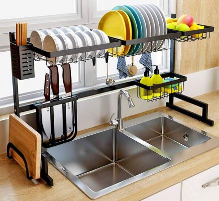 This Over The Sink Dish Drying Rack and Storage Area Is Perfect For Tiny Homes