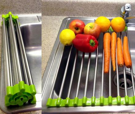 This Genius Roll-Up Sink Rack Lets You Easily Rinse Foods and Dry Dishes