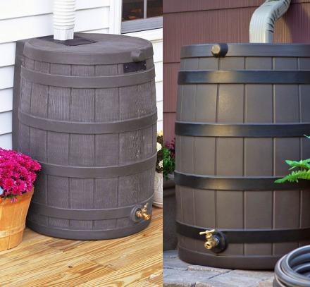 Whiskey Barrel Rain Barrel Connects Right To Your Gutter Downspout