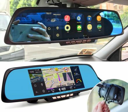 Smart Rear-View Mirror With Integrated Dash Cam, Touchscreen and GPS Navigation