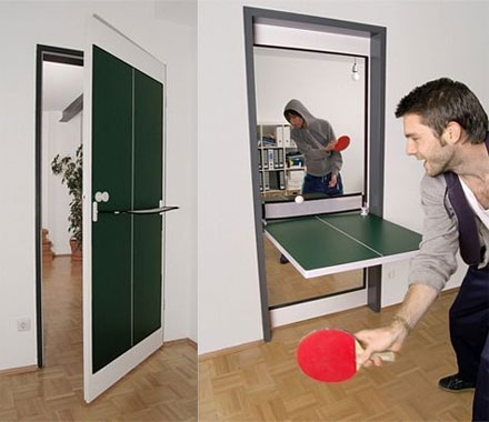 There's Now a Table Tennis Door That Folds Down Into a Ping Pong Table