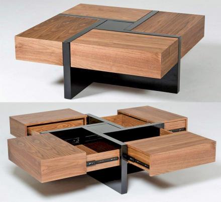 This Beautiful Wooden Coffee Table Has 4 Secret Drawers That Make For a Really Cool Design