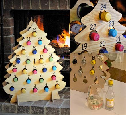 This Christmas Tree Advent Calendar Holds Mini Bottles Of Wine