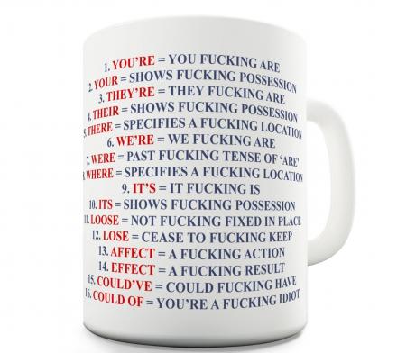 This Coffee Mug Shows You Proper Grammar in an Explicit Manner