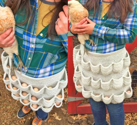 This Crochet Egg Apron Helps You Carry Tons Of Eggs, Perfect For Chicken Owners