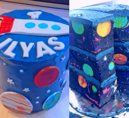 This Space-Themed Birthday Cake Reveals an Entire Galaxy Once Sliced Into