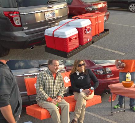 This Truck Hitch Cargo Holder Doubles as Seating For Tailgating or Camping