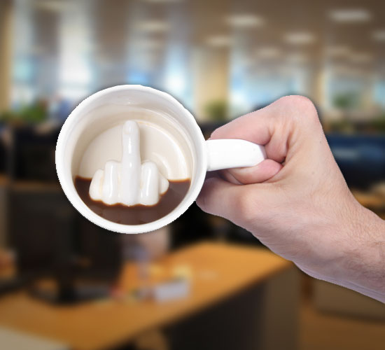 Coffee Mug That Slowly Reveals a Middle Finger as You Drink It