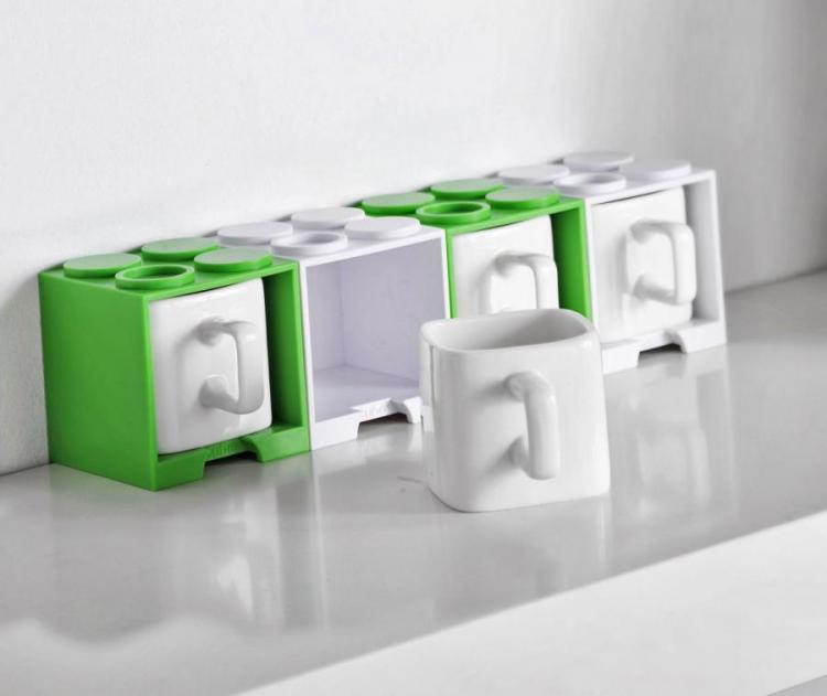 Cube Coffee Mug With Lego Shaped Stackable Storage Container