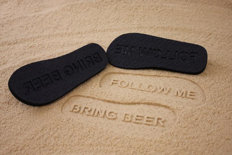 Follow Me Bring Beer Sand Imprint Sandals