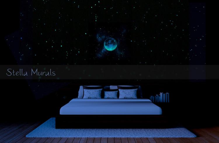 Glow In The Dark Shooting Comet With Stars and Moon- Outer-space transparent ceiling mural poster