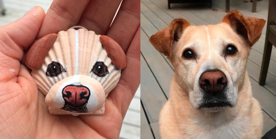 Custom Seashell Dog Portraits - Dog ornament made from beach shells