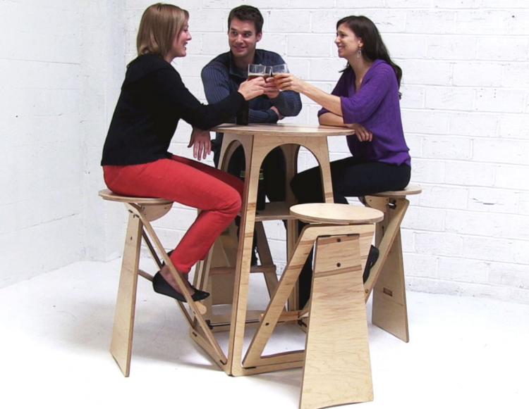 Expandable Quad Micro Bar Table and Stools