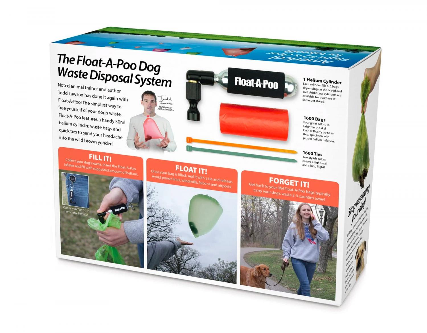 Float-A-Poo Dog Waste Disposal System uses helium to float dog poop into sky