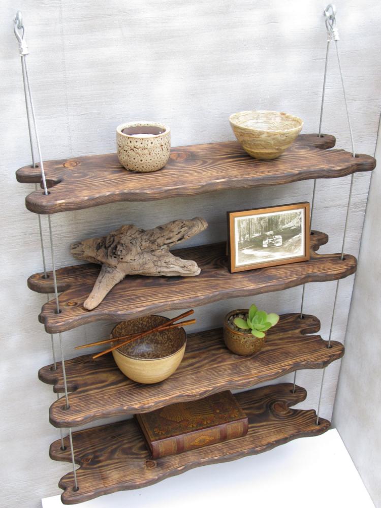 Hanging Driftwood Shelves - Industrial Rustic wooden shelving