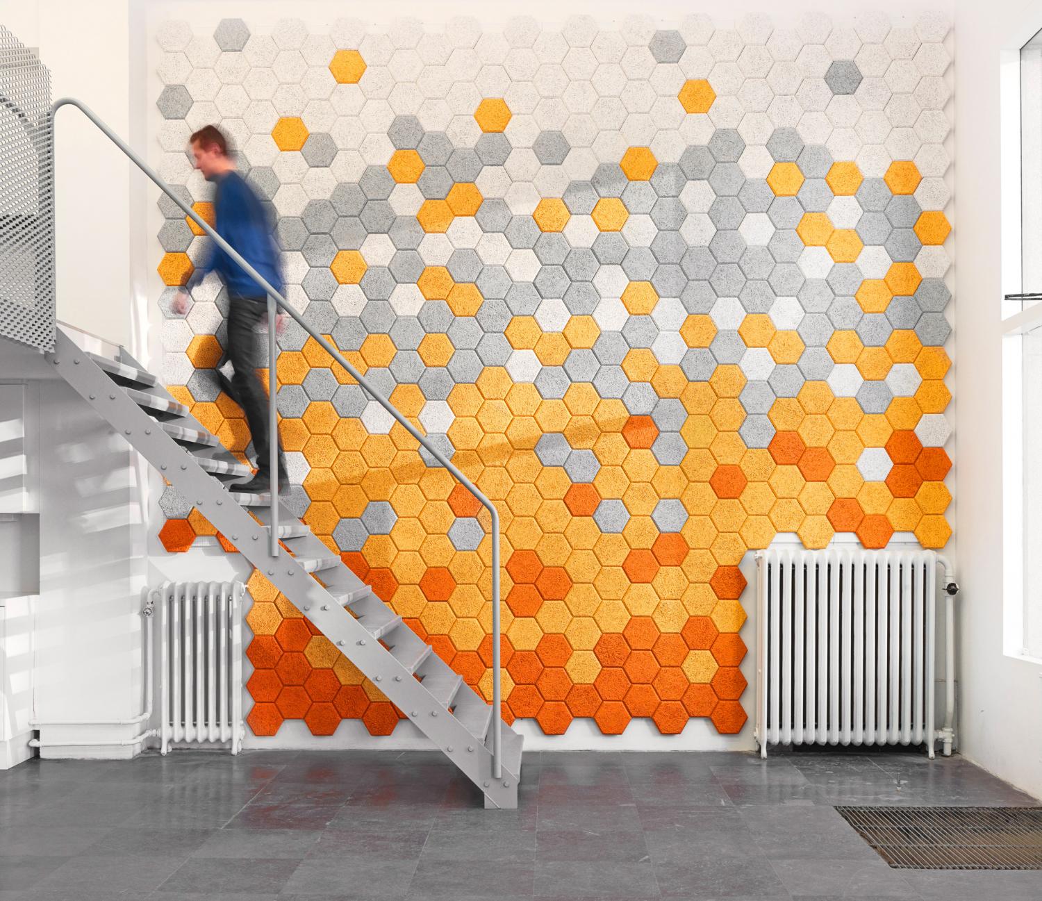 Hexagon Wall Tiles - Sound absorbing wood wool hexagon wall mural tiles