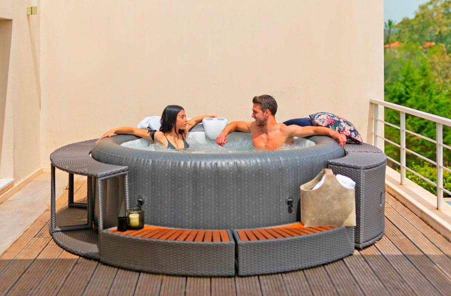 Modular Wicker Hot Tub Surround Table and Stairs