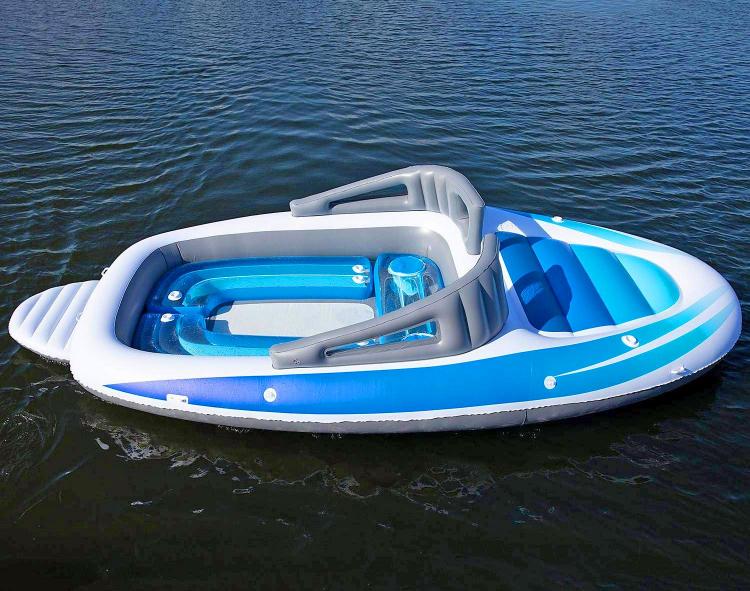Life-size Inflatable Speed Boat - Giant 10-person blow-up boat lake lounger