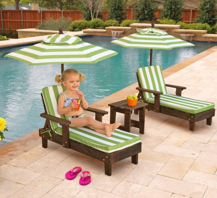 Mini Kids Outdoor patio furniture - Tiny kids pool furniture - Kids canopy chaise lounge
