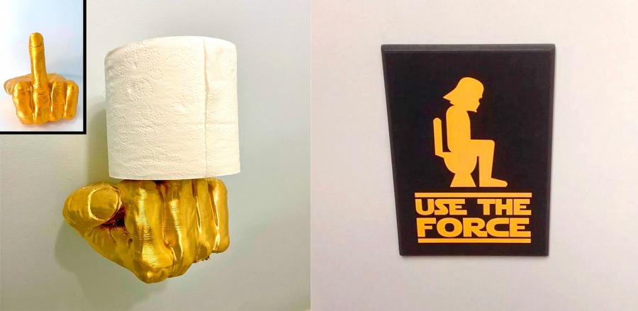 Middle finger toilet paper holder - use the force bathroom sign