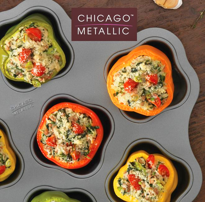 Chicago Metallic Stuff It Up Pan - Stuffed Peppers oven pan prevents peppers from tipping over