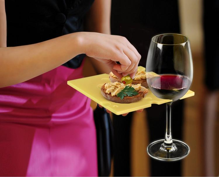 SWISS Dish - Swiss Cheese Shaped Party Plates That Can Hold Your Wine