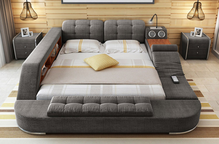 The Ultimate Bed With Integrated Massage Chair, speakers, and desk