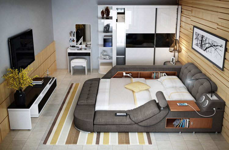 The Ultimate Bed With Integrated Massage Chair, speakers, and desk