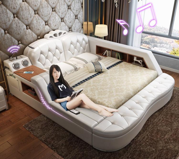 The Ultimate Bed With Integrated Massage Chair, speakers, and desk