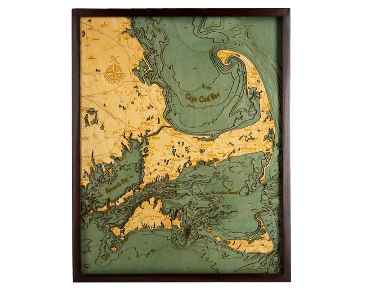 Bathymetric Wooden Layered Chart Map - Cape Cod