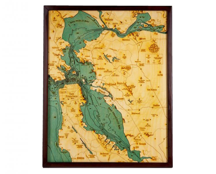 Bathymetric Wooden Layered Chart Map - San Francisco
