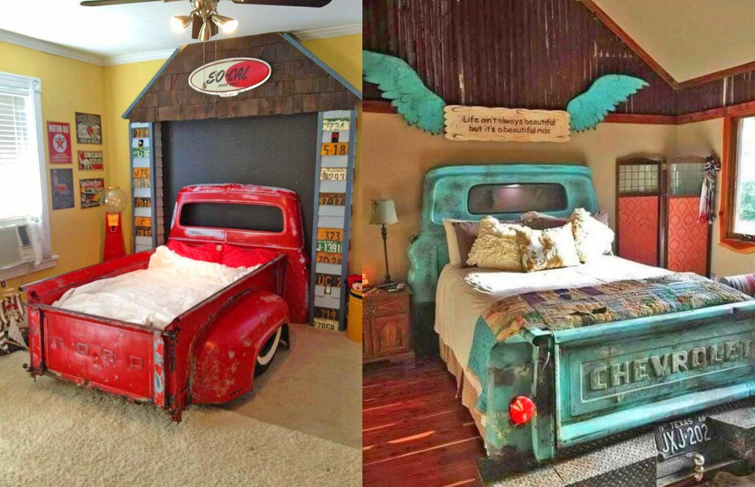 Queen Beds Made From Old Vintage Trucks - Retro trucks converted into queen beds