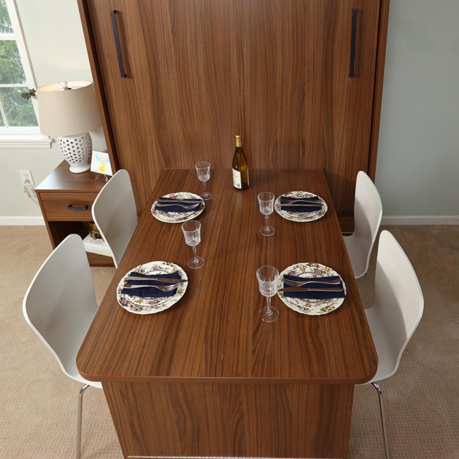 Murphy Bed Turns Into a Desk or Dining Table When Folded Up