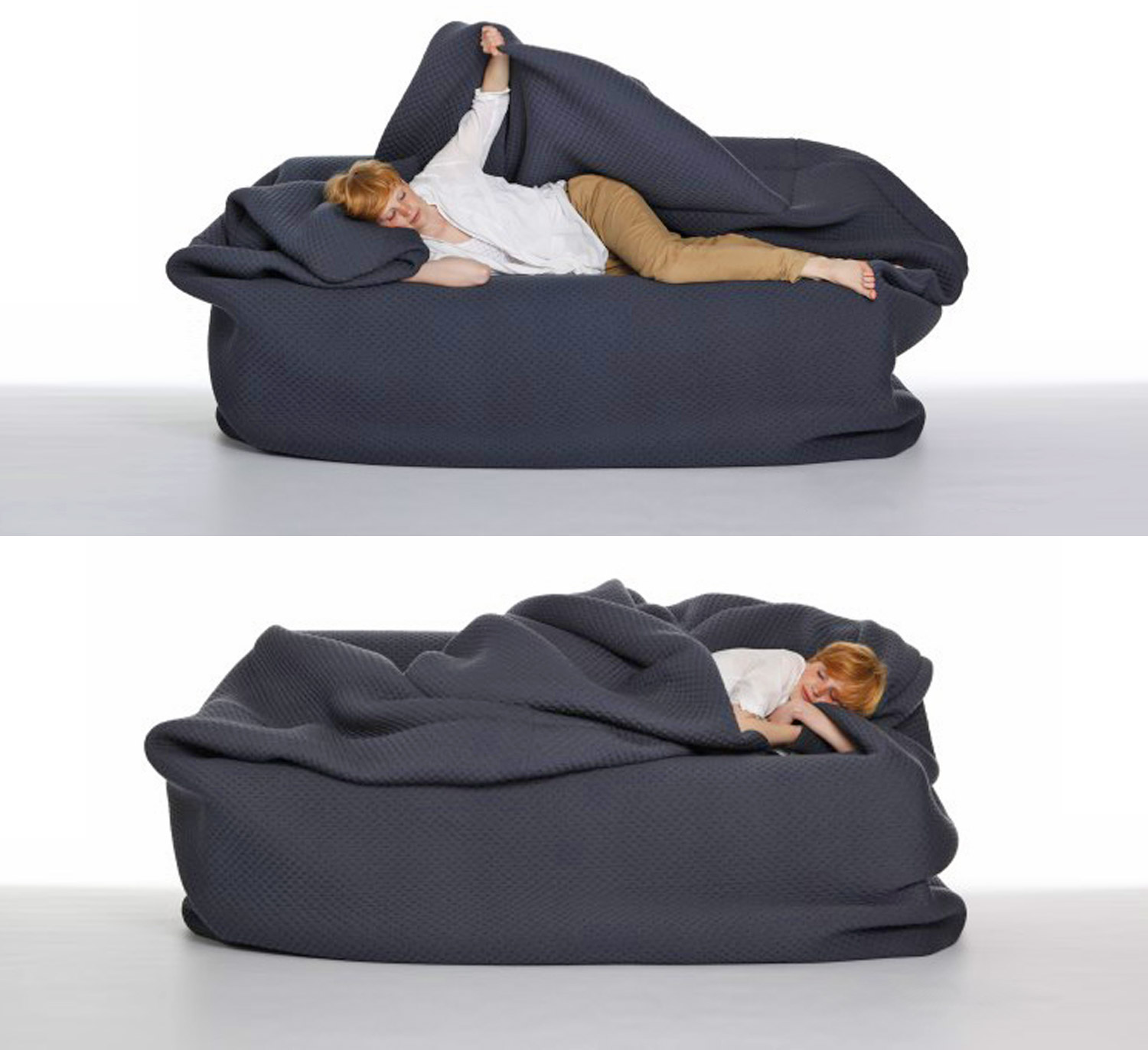 A Bean Bag Bed With Built-in Blanket 