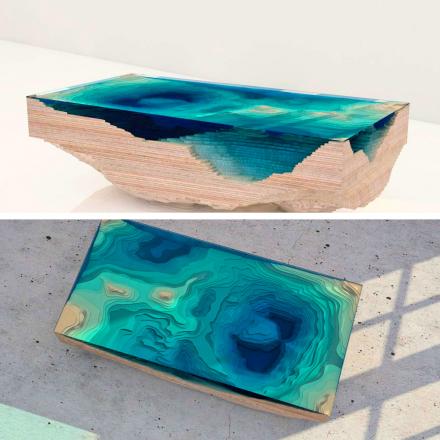 This Abyss Table Is Designed To Look Like The Sea Floor With a Topographical Design