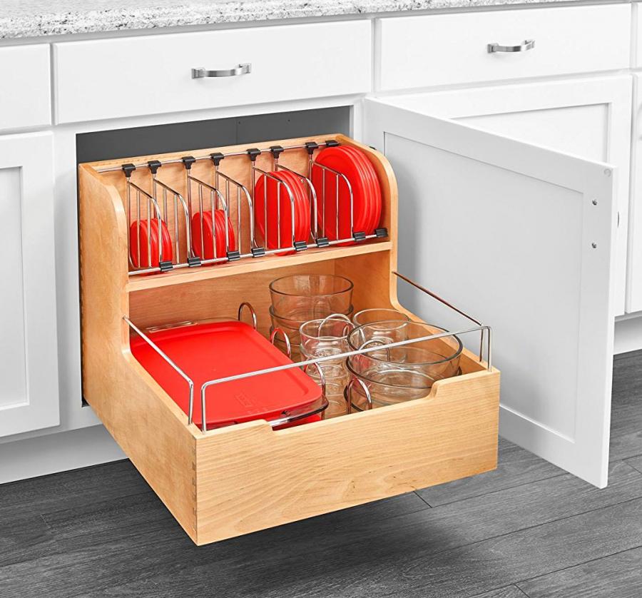 Adjustable Pull Out Cabinet Drawer For Organizing Your Tupperware