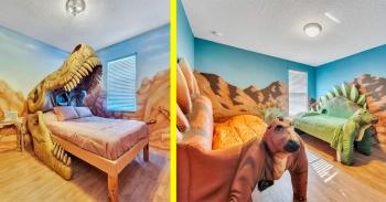 This Dino-Themed Airbnb Features Giant Dinosaurs Built Into Each Bedroom