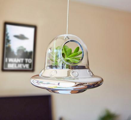 Alien Invasion Flying Saucer Hanging Air Plant Holder