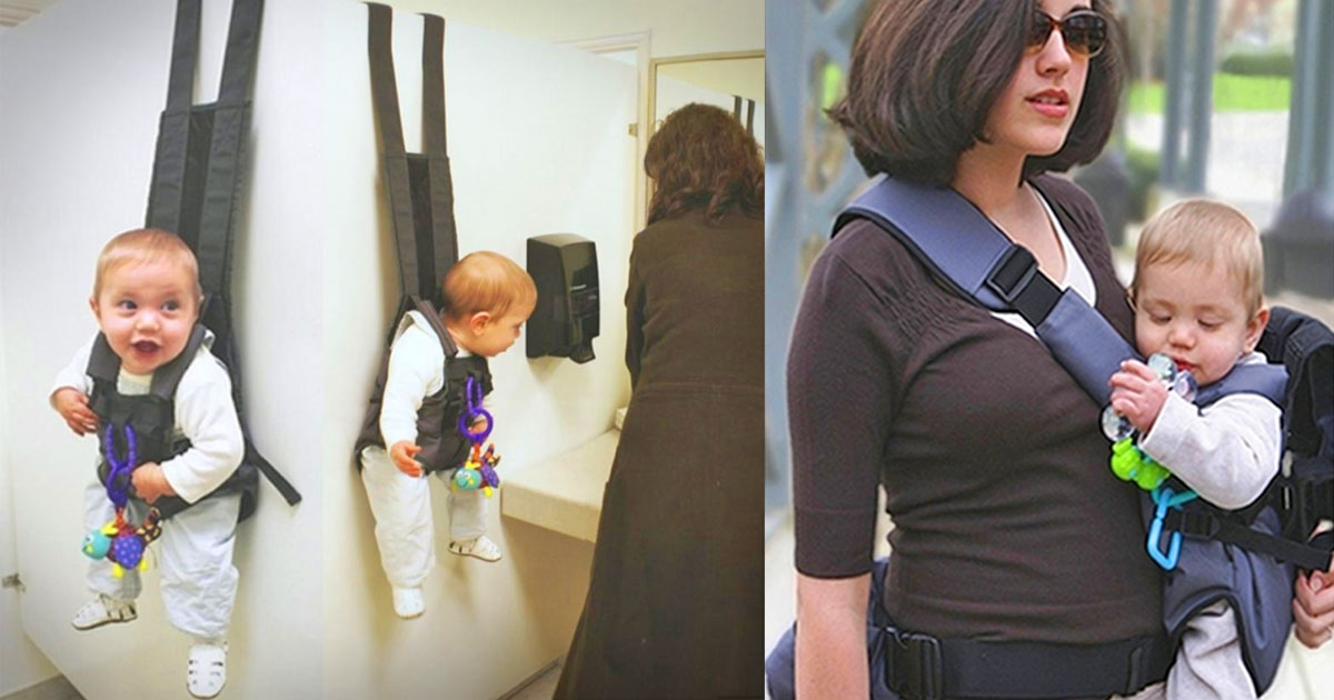 This Baby Carrier Lets You Hang Your Baby On The Bathroom Stall