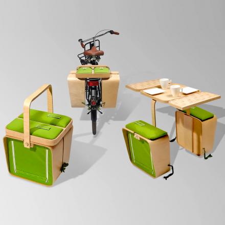 This Bicycle Mounted Picnic Basket Transforms Into a Picnic Table With Chairs