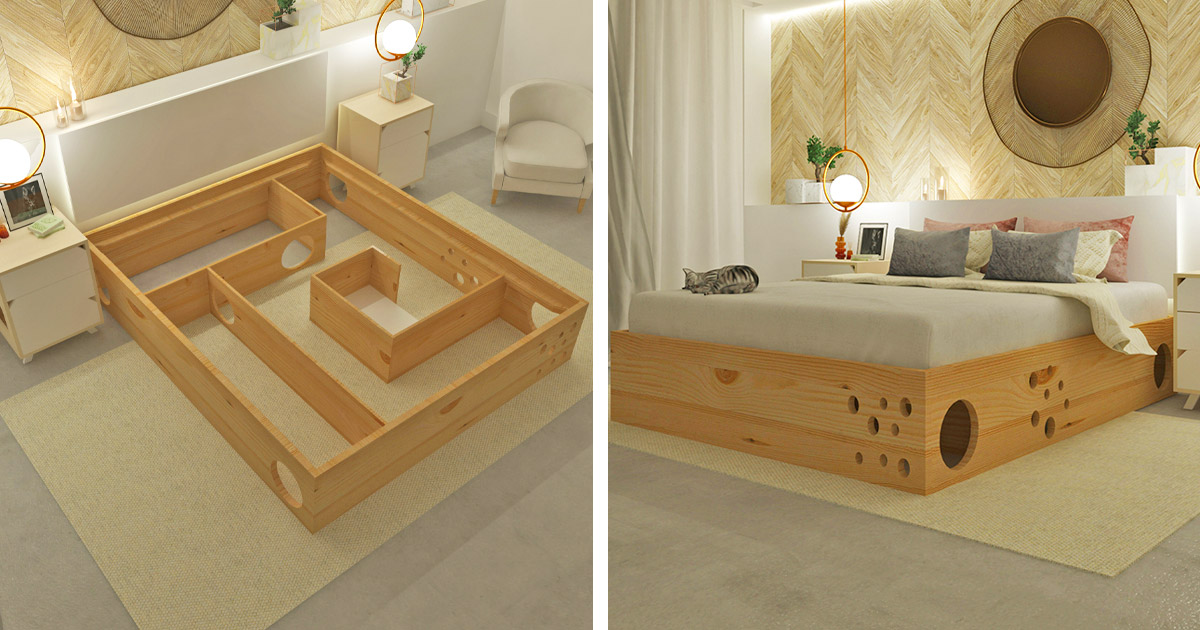 This Cat Maze Bed Frame Lets Your Kitty Play While You Sleep