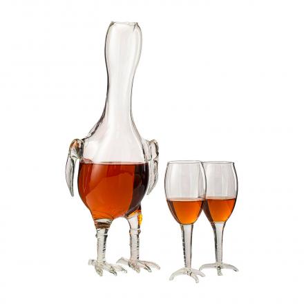 This Chicken Decanter Stands On Chicken Legs, Comes With Two Chicken Glasses