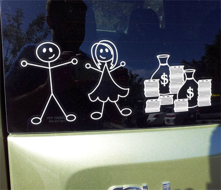 Childless Window Decal With Money Bags