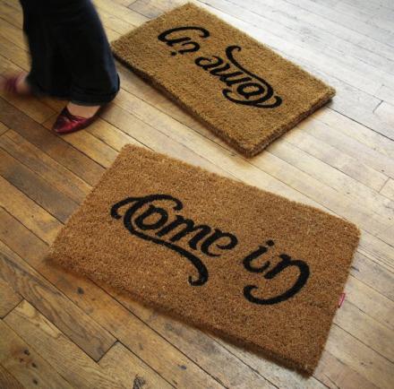 Come In Go Away Ambigram Doormat