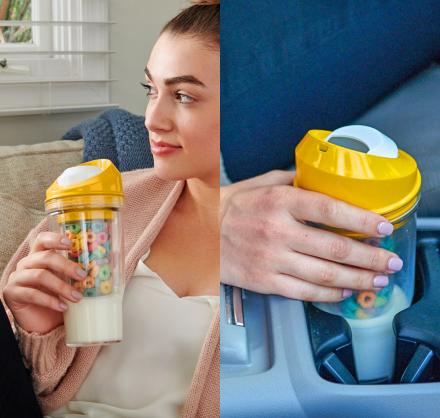 This Divided Milk And Cereal Cup Lets You Eat Breakfast While On The Go