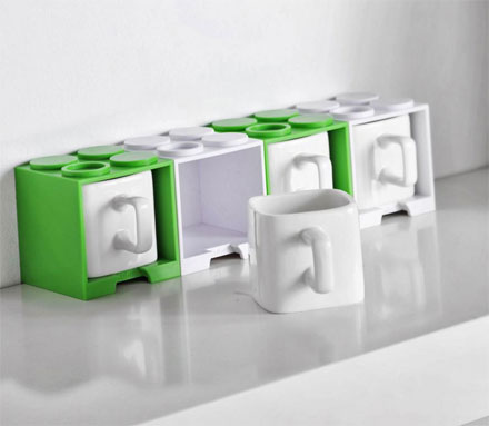 Cube Coffee Mug With Lego Shaped Stackable Storage Container