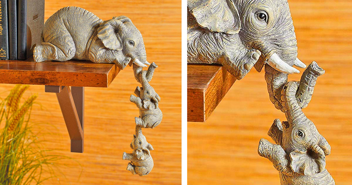 New Mama Elephant Shelf Sitter with her 2 hanging Baby Figurines  